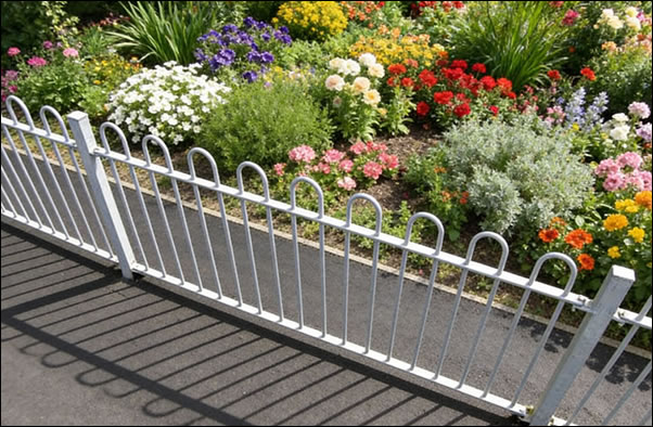 Grey coated bow top steel fencing panels for gardens and borders