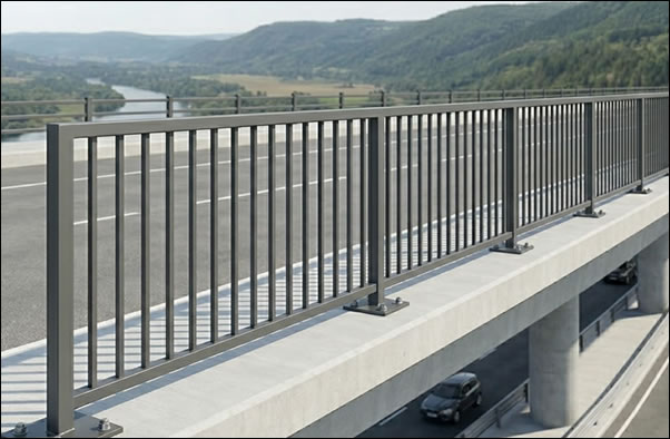 Galvanized steel pedestrian railings for bridge safety fencing
