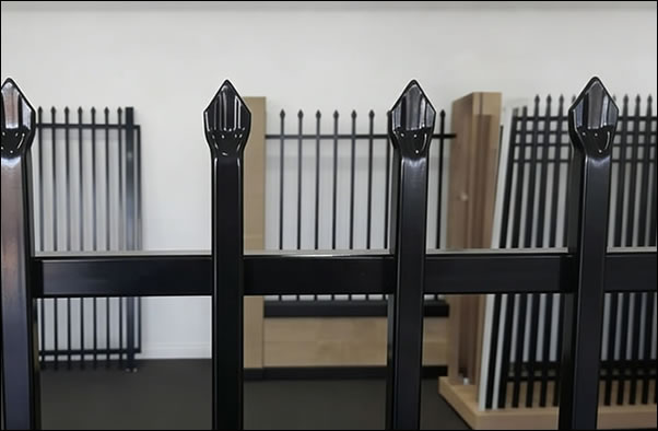 Black coated aluminium garrison fencing panels and gates