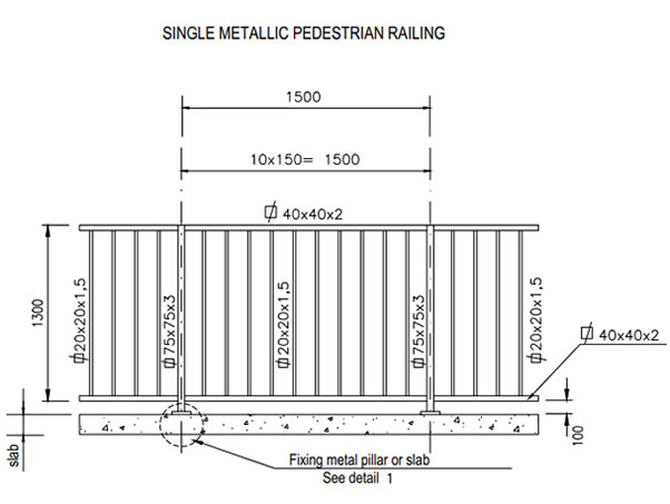 Galvanized steel railing fence single type for bridge